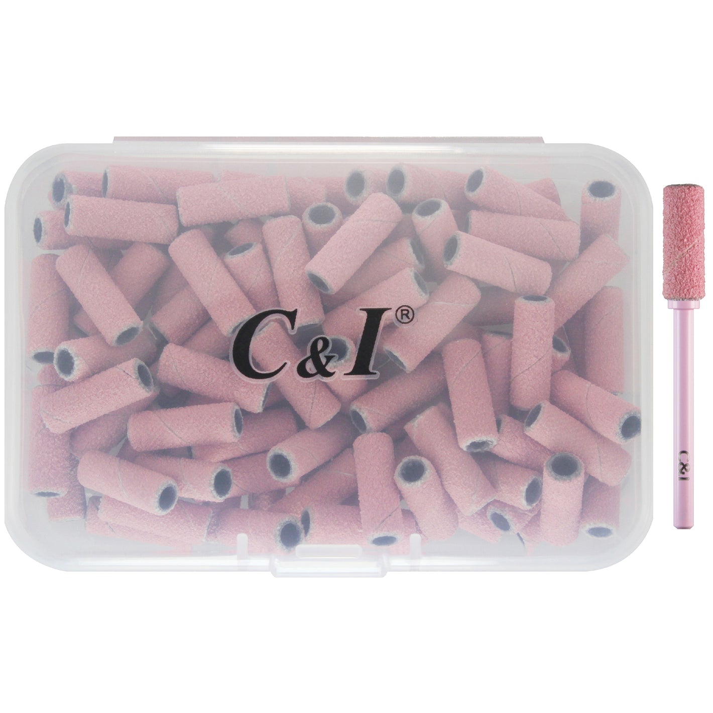 C & I 100pcs Small Sanding Bands & 1pc Slim Mandrel Nail Drill Bit Set Acrylic Gel Remove False Nails Shaping Cuticle Care Nail Prep Efile Nail Supplies for Nail Salon