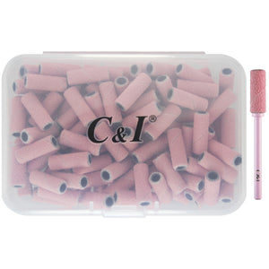C & I 100pcs Small Sanding Bands & 1pc Slim Mandrel Nail Drill Bit Set Acrylic Gel Remove False Nails Shaping Cuticle Care Nail Prep Efile Nail Supplies for Nail Salon