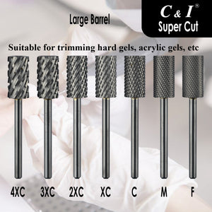 C&I Nail Drill Bit Efile Super Cut Series Large Barrel Professional E-File for Electric Nail Drill Machine Professional Fjern Super Hard Nail Gels Anbefales til Senior Nail Techs