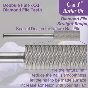 C&I Nature Nail Buffer Nail Drill Bit XXF Efile Straight Shape Diamond File-Teeth Safe for Nail Beauty Fans or Nail Techs Do Nail Art Preparation & Prep Nail Bed at Home or Nail Salon Double Hand Use