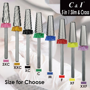 C&I Nail Drill 5 in 1 Slim & Crossed Version EFile Multifunction Drill Bit for Electric Manicure Drill Machine Nail Tech Must-Have E-File