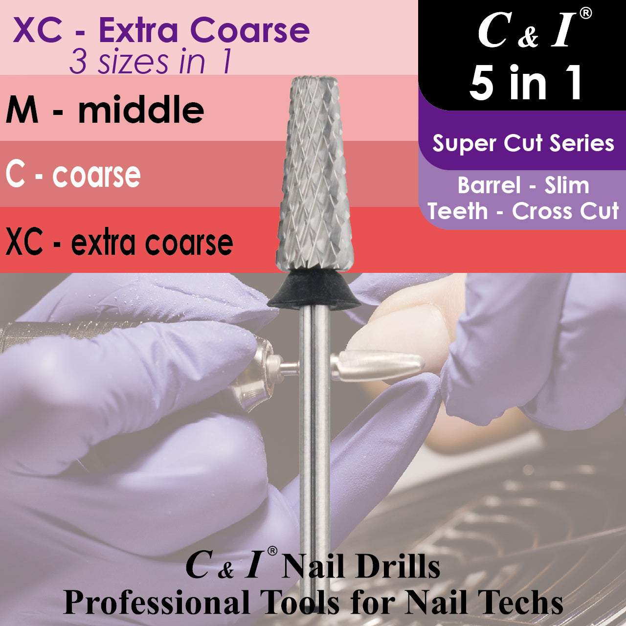 C & I Nail Drill 5 in 1 Slim & Crossed File-Teeth Version E-File