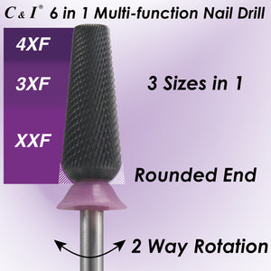 C & I Nail Drill Bit 6 in 1 Multi-function Rounded End E-file, Diamond Coat, CNC Overall Cut Nail Tools for Nail Techs Quick Remove Acrylic Nail Gels & Nail Art
