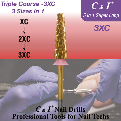 C&I 5 in 1 Nail Drill Bit Super Long Slim Efile Professional Nail Bits Nail Tech Must Have for Extension Nails Acrylic Powder Hard Gel Nail Tip Cuticle Remover Nail Supplies