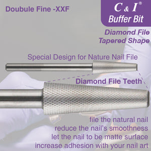 C&I Nature Nail Buffer XXF Tapered Nail Drill Bit, Safety E-file for Nail Art Preparation, Prep Nail Bed Cuticle Callused Skin Clean, 2 Way Rotate Efile Double Hand Available Nail Tech Manicure Tool