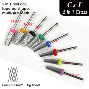 C&amp;I Nail Drill 5 i 1 Crossed File-Teeth Version E-File til elektrisk negleboremaskine Professionel E-fil til Nail Techs 