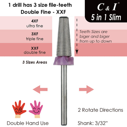 C&I Nail Drill 5 in 1 Multifunction Slim Version E File for Electric Nail Drill Machine Nail Techs' Professional Nail Tool